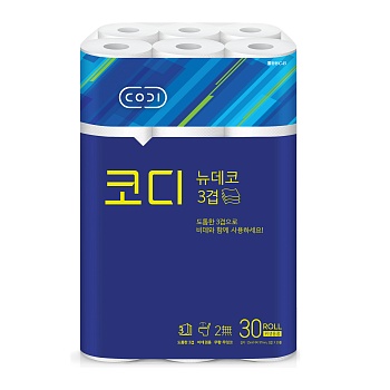 SsangYong Мягкая туалетная бумага "CODI - New Deco" (трехслойная, с тиснёным рисунком) 25 м *30 рулонов