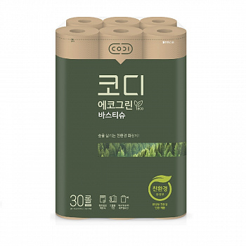 SsangYong Особомягкая неотбеленная туалетная бумага "CODI-ECO Green" (трехслойная, с тиснёным рисунком) 30 м *30 рулонов