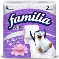 Туалетная бумага Familia Plus двухслойная белая 4 шт с ароматом магического цветка и рисунком