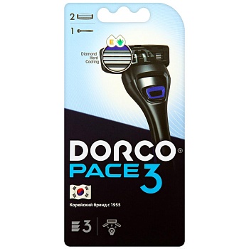 Dorco PACE 3 NEW (станок + 2 кассеты), система с 3 лезвиями, TRA4002