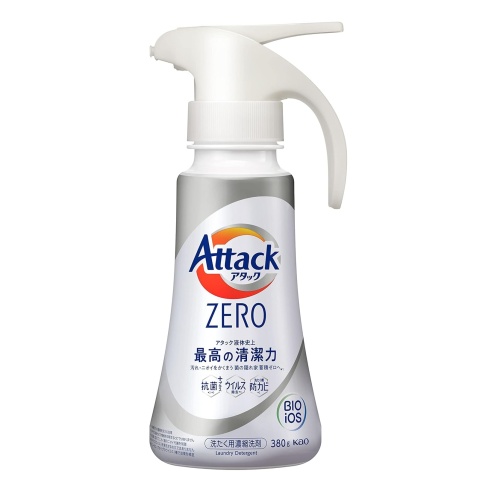 KAO Жидкое средство для стирки "Attack ZERO" (суперконцентрат, для любых типов стиральных машин) 380 г, флакон с дозатором