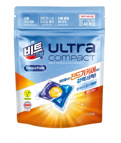 Lion Капсулы для стирки (Korea) Ultra Compact Anti Mite Care, «Хлопок», защита цвета, от пылевого клеща  8 г х 40 шт