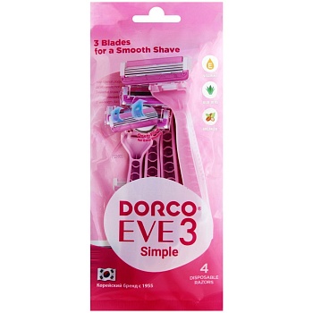 Dorco ЕVE 3  TRC200PK Женский одноразовый станок (4 шт.) 3 лезвия, плавающая головка, увлажняющая полоса