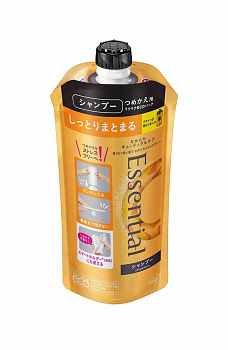 KAO Шампунь "Essential" для сухих и повреждённых волос разглаживающий кутикулу "Увлажнение", мягкая упаковка с крышкой 340 мл