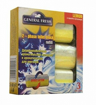 General Fresh Двухкомпонентный ароматический вкладыш к подвеске  лимон, 3 шт х 40 г