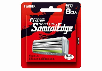 Feather F-System Samurai Edge Запасные кассеты с тройным лезвием для станка, (8 кассет)