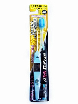 Hukuba ионная зубная щетка широкая чистящая головка, щетинки в 6 рядов, разной длины, мягкая, голубая