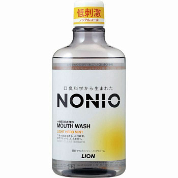 259398 LION Ежедневный зубной ополаскиватель "Nonio" с длительной защитой от неприятного запаха (без спирта, легкий аромат трав и мяты) 600мл/12
