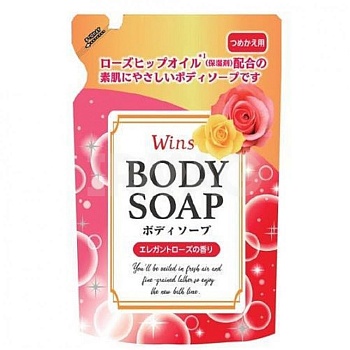 Nihon Detergent Крем-мыло для тела "Wins Body Soap Rose" с розовым маслом и богатым ароматом 340 г, мягкая упаковка