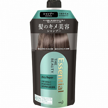 KAO Шампунь "Essential The Beauty" для повреждённых волос разглаживающий кутикулу "Объём и восстановление" (мягкая упаковка с крышкой) 340 мл