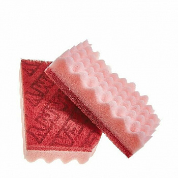 Sungbo Cleamy Двухслойная губка для мытья посуды "Double faced Scrubber" с абразивным покрытием, рифлёной поверхностью и антибактериальной пропиткой (средней жёсткости) (12х8х3 см) х 2 шт. розовая