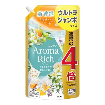 LION Кондиционер для белья "Клэр" (формула сохранения неизменного аромата и красоты тканей / с натуральными маслами "Aroma Rich Claire 258", мягкая упаковка с крышкой) 1520 мл