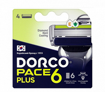DORCO PACE 6 PLUS NEW сменные кассеты для бритья, 6 лезвий + 1 лезвие-триммер 4 шт