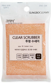 Sungbo Cleamy Губка "Clear Scrubber" для мытья посуды и кухонных поверхностей в полиэтиленовой ворсистой сетке (средней жесткости) (13 х 9 х 1.5 см) х 1 шт