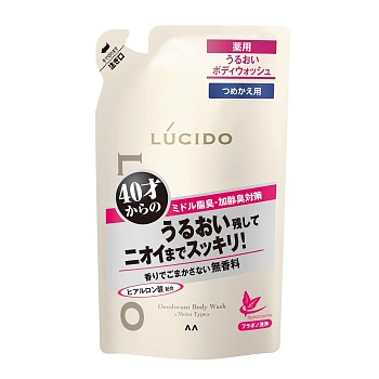 Mandom Мужское жидкое мыло "Lucido Deodorant Body Wash" для нейтрализации неприятного запаха с увлажняющим и антибактериальным эффектом и флавоноидами (для мужчин после 40 лет) 380 мл, мягкая упаковка