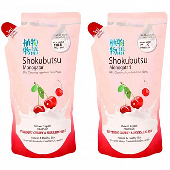 Набор Крем-гель для душа Lion Shokubutsu Вишня и молочко Хоккайдо 2 мягких упаковки по 500мл