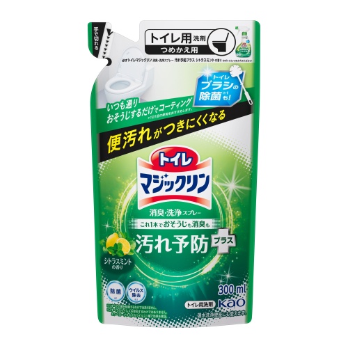 KAO Чистящее и дезодорирующее пенящееся средство "Magicclean" для туалета «Мята и цитрус» (протирание сиденья и обработка унитаза / спрей) 300 мл, мягкая упаковка