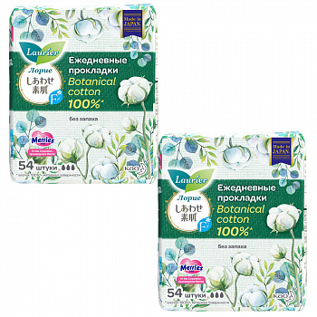 Набор KAO Laurier F Botanical Cotton Женские гигиенические прокладки на каждый день без запаха 54 шт 2 упаковки