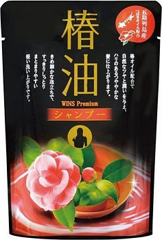 Nihon Detergent Шампунь для волос Wins Premium увлажняющий  с маслом камелии и цветочным ароматом (мягкая упаковка), 400 мл