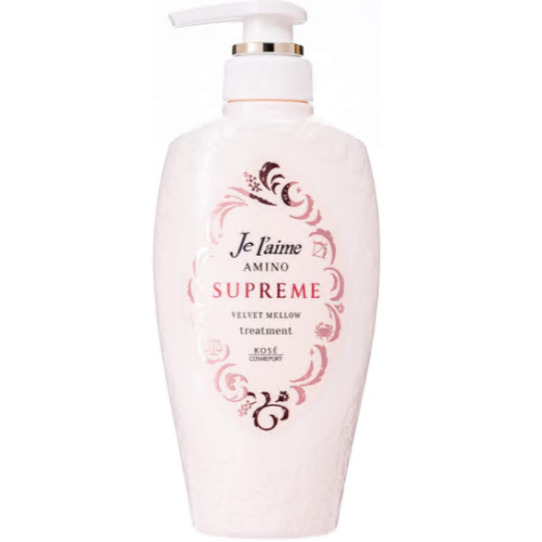 KOSE Бальзам "Je l'aime Amino Supreme" с двойным роскошным восстановлением глубокоповреждённых и вьющихся волос «Вельветовое увлажнение и гладкость» 500 мл