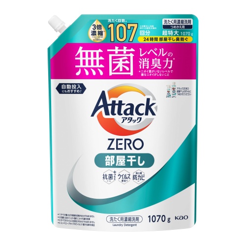 KAO Жидкое средство для стирки "Attack ZERO" (суперконцентрат, с защитой от неприятных запахов при сушке в помещении) 1070 г