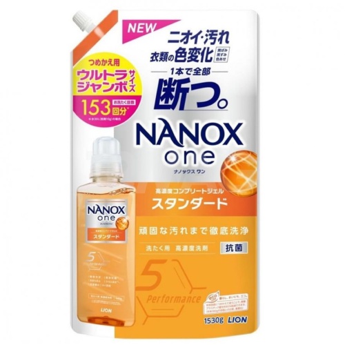 LION Жидкое средство "Top Nanox One Standart" для стирки (усиленное отстирывающее действие + сохранение цвета, суперконцентрат) 1530 г, мягкая упаковка с крышкой