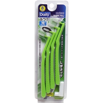 EBISU Ёршик межзубный ИЗОГНУТОЙ ФОРМЫ на длинной эргономичной ручке (с колпачком) размер M, 8 шт.