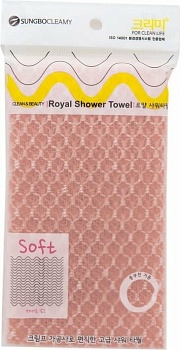 Sungbo Cleamy Мочалка для тела с плетением «Cетка» и объёмными нитями "Royal Shower Towel" (мягкая) размер 28 см х 90 см