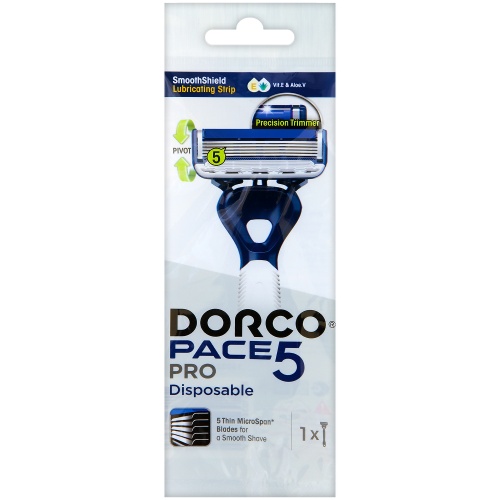 Dorco PACE 5 PRO, одноразовый станок (1 шт) 5 лезвий+ 1лезвие-триммер, плавающая головка, увлажняющая полоса