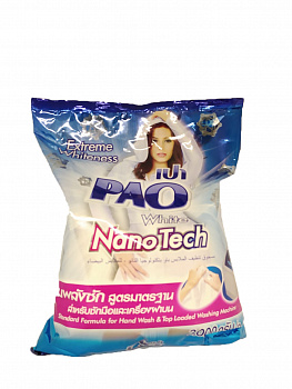 Lion Стиральный порошок PAO Nano Tech White отбеливающий, для всех типов стиральных машин, мягкая упаковка, 3 кг.