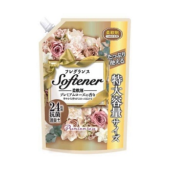 Nihon Detergent Кондиционер для белья "Softener Premium Rose" (с антибактериальным эффектом и богатым ароматом роз), мягкая упаковка с крышкой 1080 мл