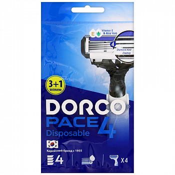 DORCO PACE 4 одноразовый станок 4 лезвия, с плавающей головкой и увлажняющей полосой 4 шт