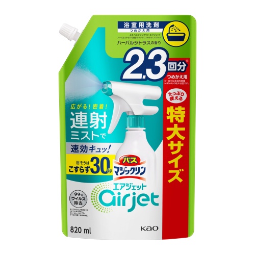 KAO Пенящееся чистящее и дезодорирующее средство "MagicClean Airjet" для ванной (быстрого действия, аромат трав и цитрусов), 820 мл
