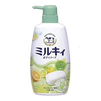 COW BRAND "Milky" Жидкое пенное мыло для тела c керамидами и молочными протеинами цитрусовый аромат, 550 мл.
