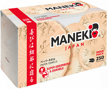 Maneki Полотенца бумажные однослойные KABI белые V-сложения 225х215 мм 250 шт