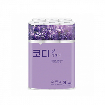 SsangYong Особомягкая туалетная бумага "Codi Lavender" с ароматом лаванды (трехслойная, с тиснёным рисунком) 30 м *30 рулонов / 3 слоя