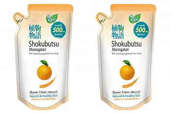 Набор Крем-гель для душа  Shokubutsu с апельсиновым маслом, мягкая упаковка, 500 мл 2шт