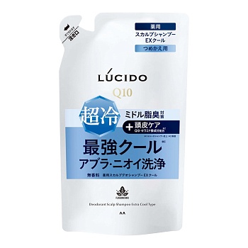 MANDOM Мужской шампунь "Lucido Deodorant Shampoo" для глубокой очистки кожи головы и удаления неприятного запаха с антибактериальным и охлаждающим эффектом и флавоноидами (для мужчин после 40 лет) 380 мл МУ