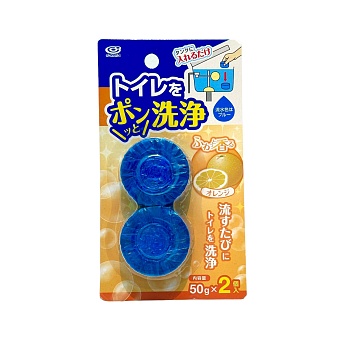 Okazaki Очищающая и дезодорирующая таблетка для бачка унитаза, окрашивающая воду в голубой цвет (с ароматом апельсина) 50гр*2