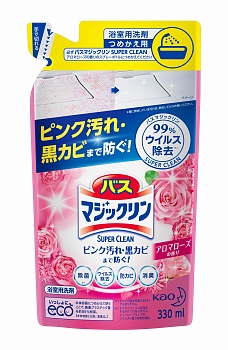 KAO Жидкость чистящая для ванны "Magiсclean" (предотвращающая образование розовой и чёрной плесени, с антибактериальным эффектом, аромат розы) 330 мл (мягкая упаковка)