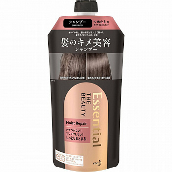 KAO Шампунь "Essential The Beauty" для повреждённых волос разглаживающий кутикулу "Увлажнение и восстановление" (мягкая упаковка с крышкой) 340 мл
