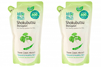 НАБОР Lion Крем-гель для душа Гинкго Shokubutsu Monogatari Shokubutsu Ginkgo Shower Cream,  500 мл (запаска) 2шт