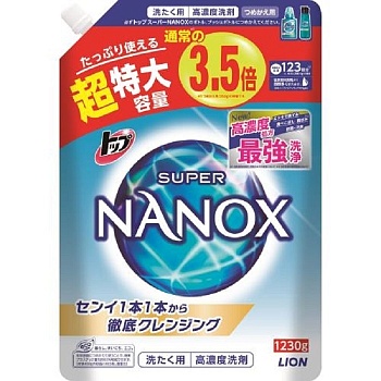 306535 LION Гель для стирки "TOP Super NANOX" (концентрат) мягкая упаковка с крышкой 1230 г / 6