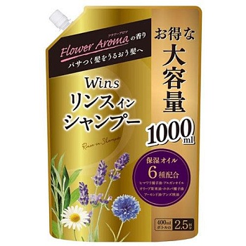 830530 ND Шампунь 2 в 1 с кондиционером (цветочный аромат) "Wins Rinse in Shampoo" 1000 мл (мягкая упаковка с крышкой) / 10