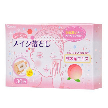 Kyowa Shiko Салфетки влажные для снятия макияжа с экстрактом персиковых листьев, 30 шт