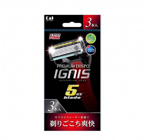 Kai-Razor Одноразовый бритвенный станок с двумя смазывающими полосками и пятью лезвиями, 3шт