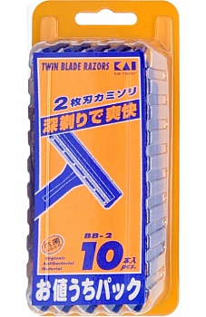 Kai Razor Twin Blade Razors BB-2 Мужской одноразовый станок для бритья с двойным лезвием и двухслойным покрытием (10 шт.)