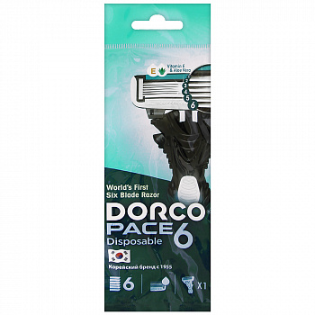 DORCO PACE 6 одноразовый станок 6 лезвий, с плавающей головкой и увлажняющей полосой 1 шт
